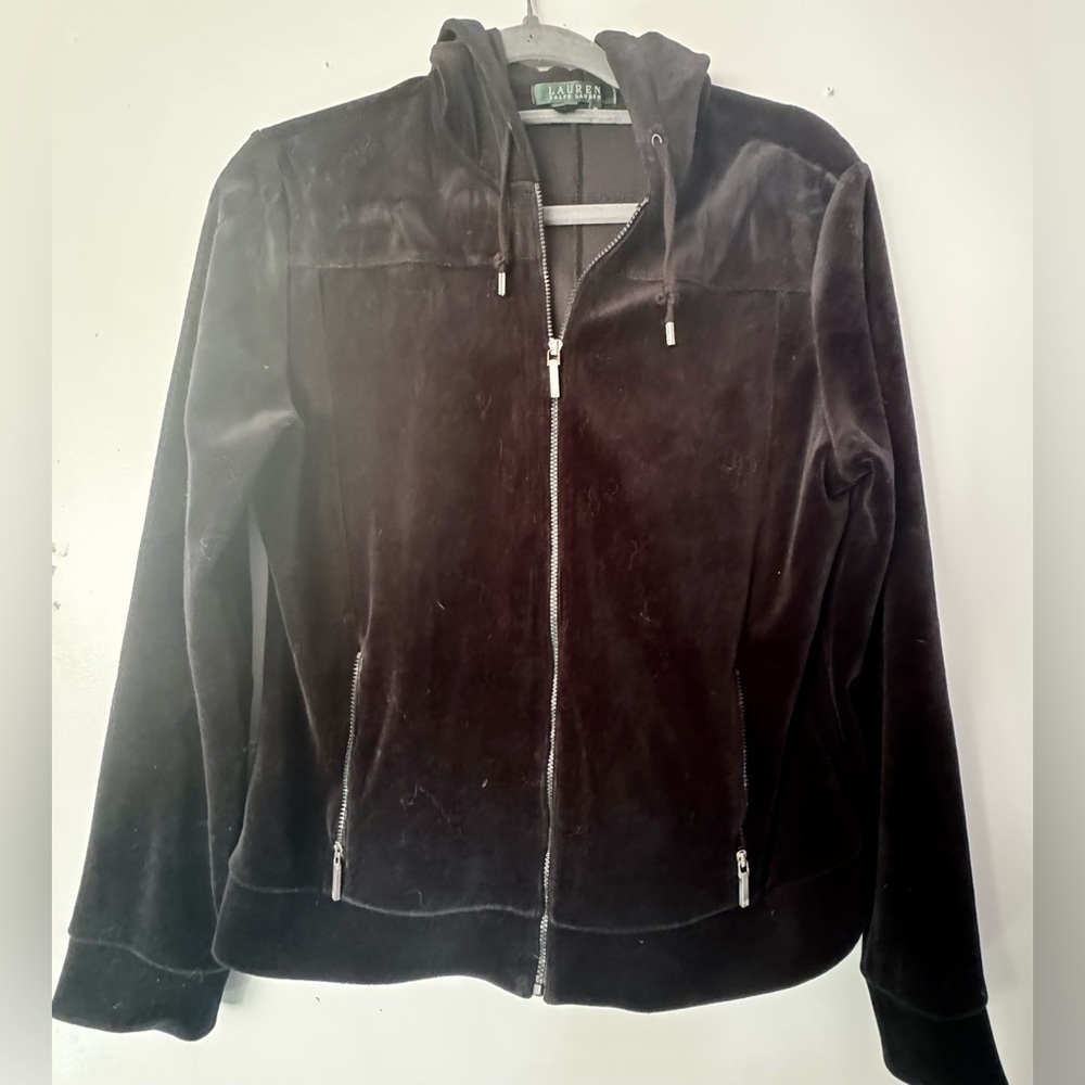 Ralph Lauren Black Velvet zip up‎ hoody women’s size M
